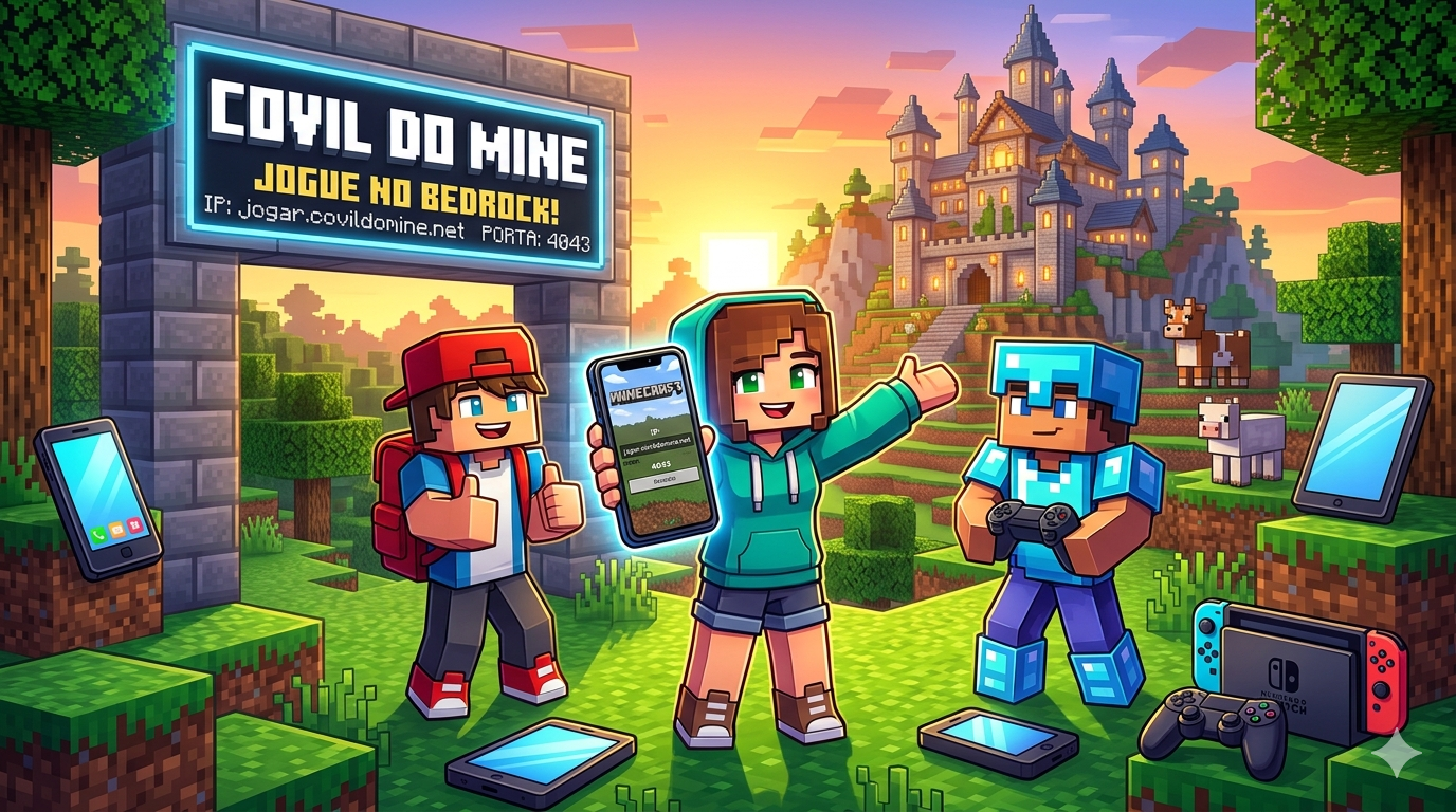 Como Jogar no Covil do Mine pelo Celular ou Console (Bedrock)